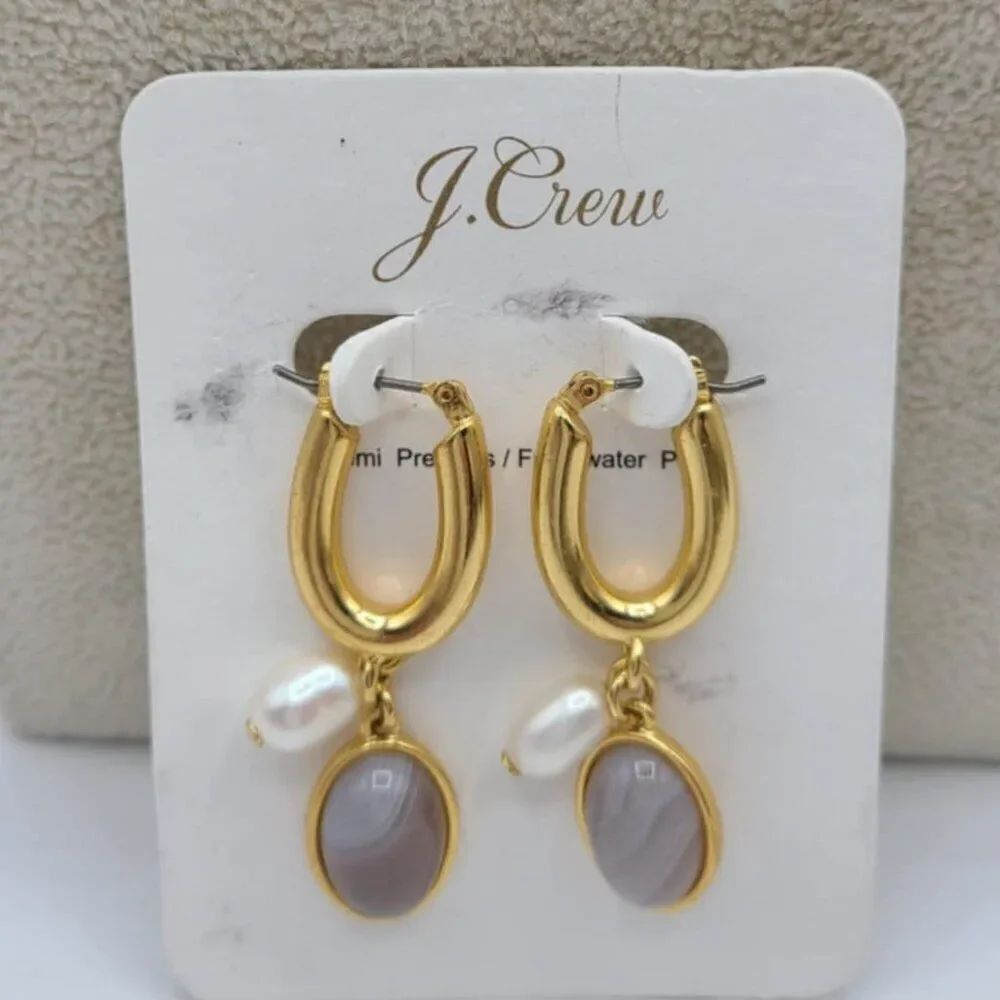 J Crew Agate & Freshwater Pearl Drop Earrings NWT!  NEW!